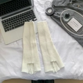 Chic cream white rib-knit leg warmers with slit hem for cozy winter fashion styling - One Size / White
