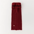 Weinrote gestrickte Stulpen mit schwarzem Streifen und goldener Metallknopfschnalle - Einheitsgröße / Rot