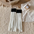 Japanese JK style knit leg warmers in black and white contrast with flared split hem - One Size / White
