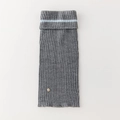 Gray ribbed knit leg warmer with blue stripe and vintage gold M metal button logo - One Size / Gray