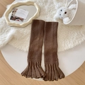 Sweet ballet style dark brown knitted leg warmers with ruffled cuffs for women - One Size / Coffee