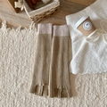 Knitted ribbed leg warmers in pink and brown color block style with split hem - One Size / Light Coffee