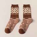 Calze giapponesi in cotone kaki con cuori marroni e motivi a pois in stile retrò - Taglia unica / Onda