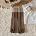 Knit leg warmers in brown and khaki color block design with ribbed texture - One Size / Dark Coffee