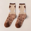 Calze carine in cotone kaki stile giapponese con orsetti e motivi a cuore ricamati - Taglia unica / Coniglio