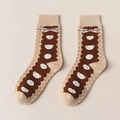 Milk tea colored cotton crew socks featuring cute cartoon bear pattern and bear text - One Size / Coffee Base Bear