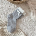 Grey knit winter socks with faux fur trim and cute white bow detail for women - One Size / Gray