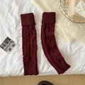 Winter chunky cable-knit leg warmers for women in wine red with ribbed turnover cuffs - One Size / Burgundy