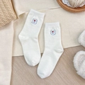 Warm white plush socks with cute animal embroidery and thick fuzzy winter texture - One Size / Apple
