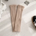 Beige ribbed knit leg warmers in a thick texture for winter, stylish Japanese style - Khaki