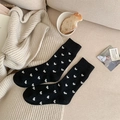 Calze nere spesse in maglia con motivi jacquard a cuore bianco per calore invernale - Nero