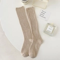 Chaussettes hautes beiges en maille côtelée pour femme, style minimaliste doux - Taille unique / Khaki
