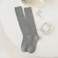 Grey ribbed knit calf socks in cozy cotton blend featuring thick vertical textured stripes - One Size / Light Gray