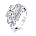 Three-stone S925 sterling silver ring with large square zirconia and side stones - Style O