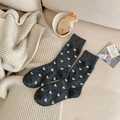 Thick wool blend mid-calf socks in dark grey featuring white heart jacquard pattern - One Size / Dark Gray