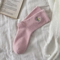Pink plush socks with cute animal embroidery and thick thermal fabric for winter - Pink (Koala Embroidery)