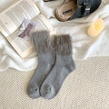 Stylish grey knitted crew socks with fluffy faux fur cuffs for winter warmth - One Size / Gray