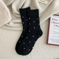 Dicke schwarze Wollsocken mit weißen Punkten und Rippbündchen für warme Wintertage - Schwarz