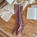 Thick warm calf socks in dry rose pink with ribbed knit texture for autumn and winter wear - One Size / Dusty Pink