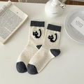 Calze beige screziate in stile giapponese con ricamo di gatto nero cartone animato - Bianco Sporco (Gatto Nero)