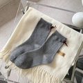Chic grey knit mid-calf socks with cute dark red ribbon bows in a soft cashmere feel - Solid Gray With Red Bow