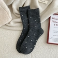 Dark grey wool socks with white polka dots and ribbed cuffs for winter warmth - Dark Gray
