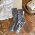 Mid-calf knitted wool socks in medium grey featuring classic diamond lattice patterns - One Size / Gray