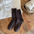 Thick warm dark brown heart embossed knit crew socks with diamond texture for winter - One Size / Heart Embossed Style (YL4127) / Dark Coffee