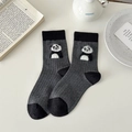 Calze grigie carine con ricamo a panda e contrasti neri su tallone e punta - Grigio Scuro (Panda)