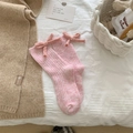 Süße rosa gerippte Wollsocken für Damen mit Schleife für gemütlichen Wohnstil - Einheitsgröße / Rosa
