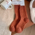 Chic rust red wool blend socks with 3D embossed wave pattern and ribbed cuffs - Brick Red