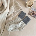 Calze di lana a pois beige e grigie con una trama a maglia spessa e calda - Taglia unica / Bianco Sporco
