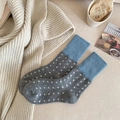 Calze grigie in misto lana a pois bianchi con bordo blu a contrasto per l'inverno - Taglia unica / Grigio
