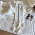 Creamy white over-the-knee cashmere socks with elegant vertical argyle knit texture - Knee-high Style / White