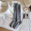 Grey diamond pattern cashmere socks with cable knit texture in knee-high style - Knee-high Style / Gray
