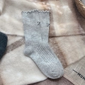 Light gray wool socks with black bow embroidery and ruffle trim for autumn and winter - One Size / Light Gray