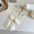 Off-white crew socks with heart and Follow your heart embroidery in Korean style - One Size / Creamy White