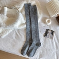Grey over-the-knee cable knit cashmere socks with ribbed cuffs for winter warmth - Over-The-Knee Style / Gray