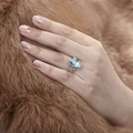 S925 silver double-layered cocktail ring with oval light blue zircon and pavé setting - Style G
