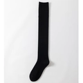 Classic black knee-high cashmere socks featuring textured diamond knit and vertical stripes - One Size / Over-knee Black