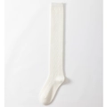 White cable knit knee-high socks with diamond pattern and ribbed texture for women - One Size / Over-knee White