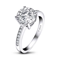 Polished S925 sterling silver double layer ring with a large round cubic zirconia - Style M