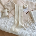Vertical striped cream-colored over-the-knee socks in a cozy knitted texture - One Size / White