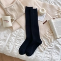 Knee-high rib-knit black socks made of thick thermal fabric for winter styling - One Size / Black