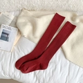 Thick vertical ribbed calf socks in deep burgundy red for warm winter wear - Red