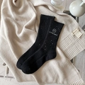 Schwarze Wollsocken für Damen mit glitzernden Pailletten und feiner Logostickerei - Einheitsgröße / Schwarz