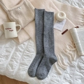 Grey vertical stripe knit over-the-knee socks with cozy cashmere texture and reinforced heel - One Size / Medium Grey