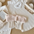 Winter faux fur leg warmers in pink and white knit shown with a matching plush collar - Beige