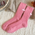 Rosafarbene Kaschmir-Socken mit Vintage-Ripp-Design und Stoffetikett im koreanischen Stil - Einheitsgröße / Rosa