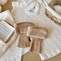 Japanese style camel faux fur leg warmers with ribbed knit texture for winter boots - Light Coffee